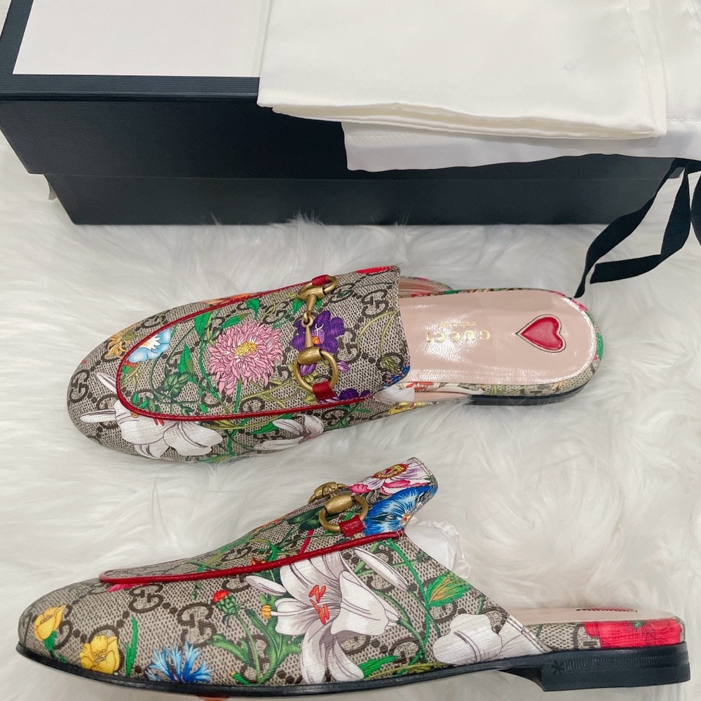 Gucci floral Princetown mules